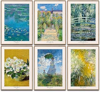 Claude Monet Poster Set Kunst Wanddeko Klassische Bilder Schlafzimmer Deko Wohnzimmer Dekoration Homeoffice Gemälde (6x A4 | Ohne Rahmen)