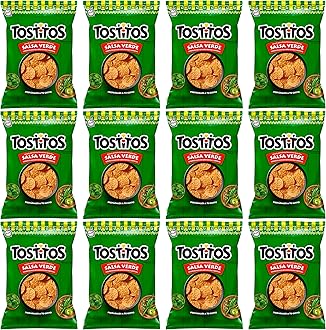 Tostitos Salsa Verde Value Pack Bundled by SUPERDEALS | 74.4 grams/2.625 Oz Bag | Salsa Verde | Pack of 12 with mystery gift. Original Sabritas Mexican Edition Version Tostilocos Chili Corn Tortilla Chips Snacks