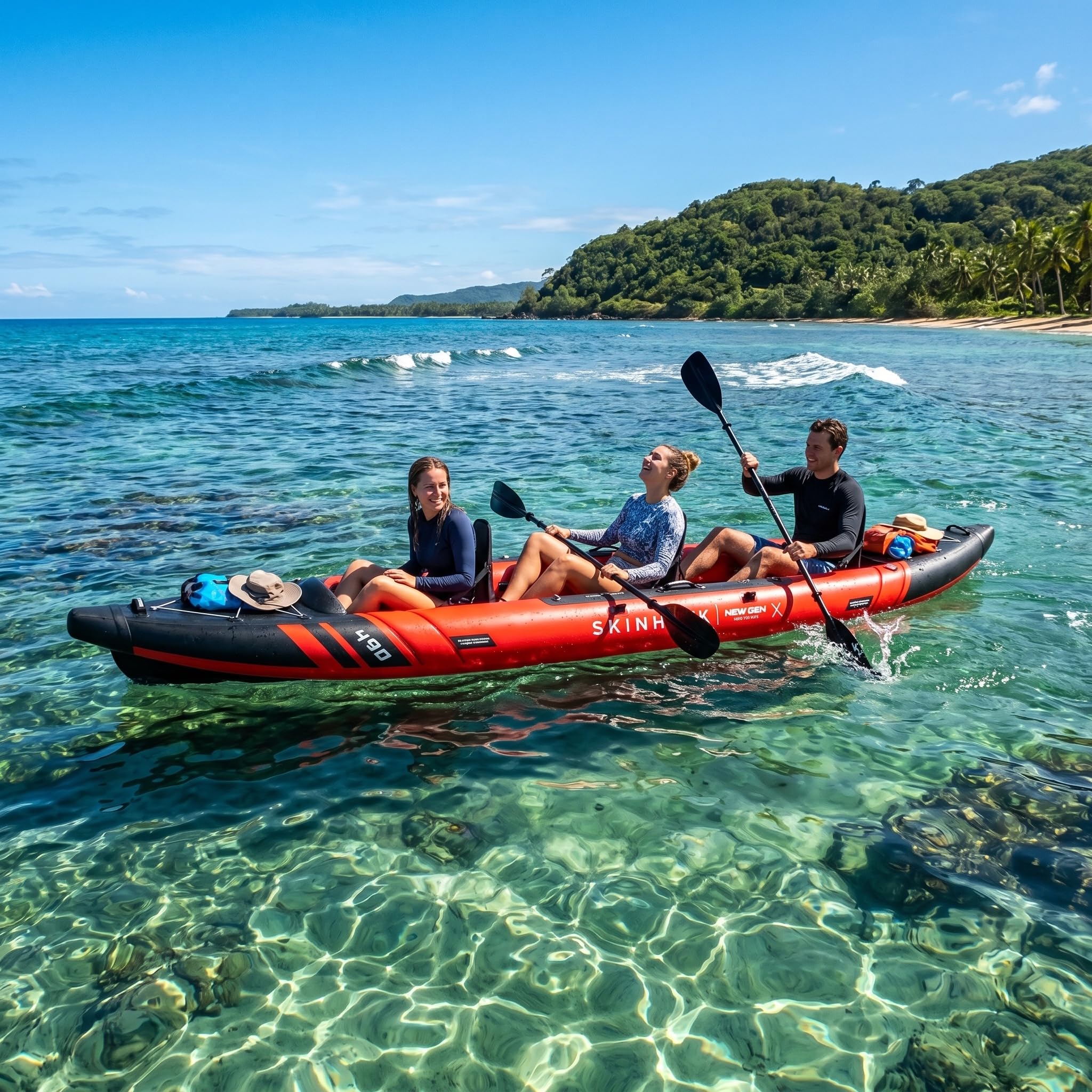 SKINHAWK Prestige Blue Kayak Set 490 – Barco inflable – Canoa – 490 x 96 cm – Kayak para 3 personas