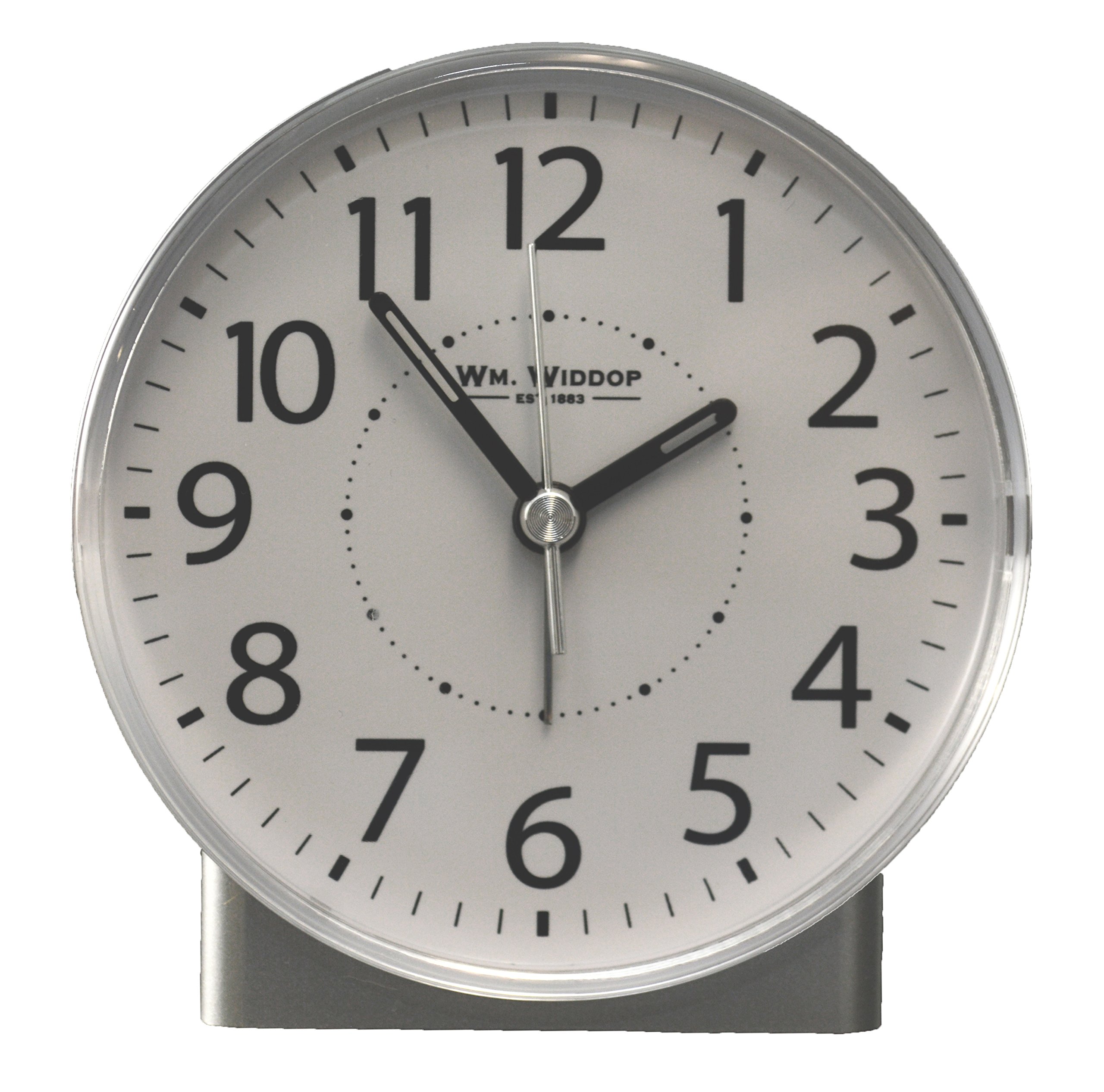 White Alarm Clock with Silent Sweep No Ticking Feature Plus drzemka, Auto Shut off & Light by Widdop Bingham