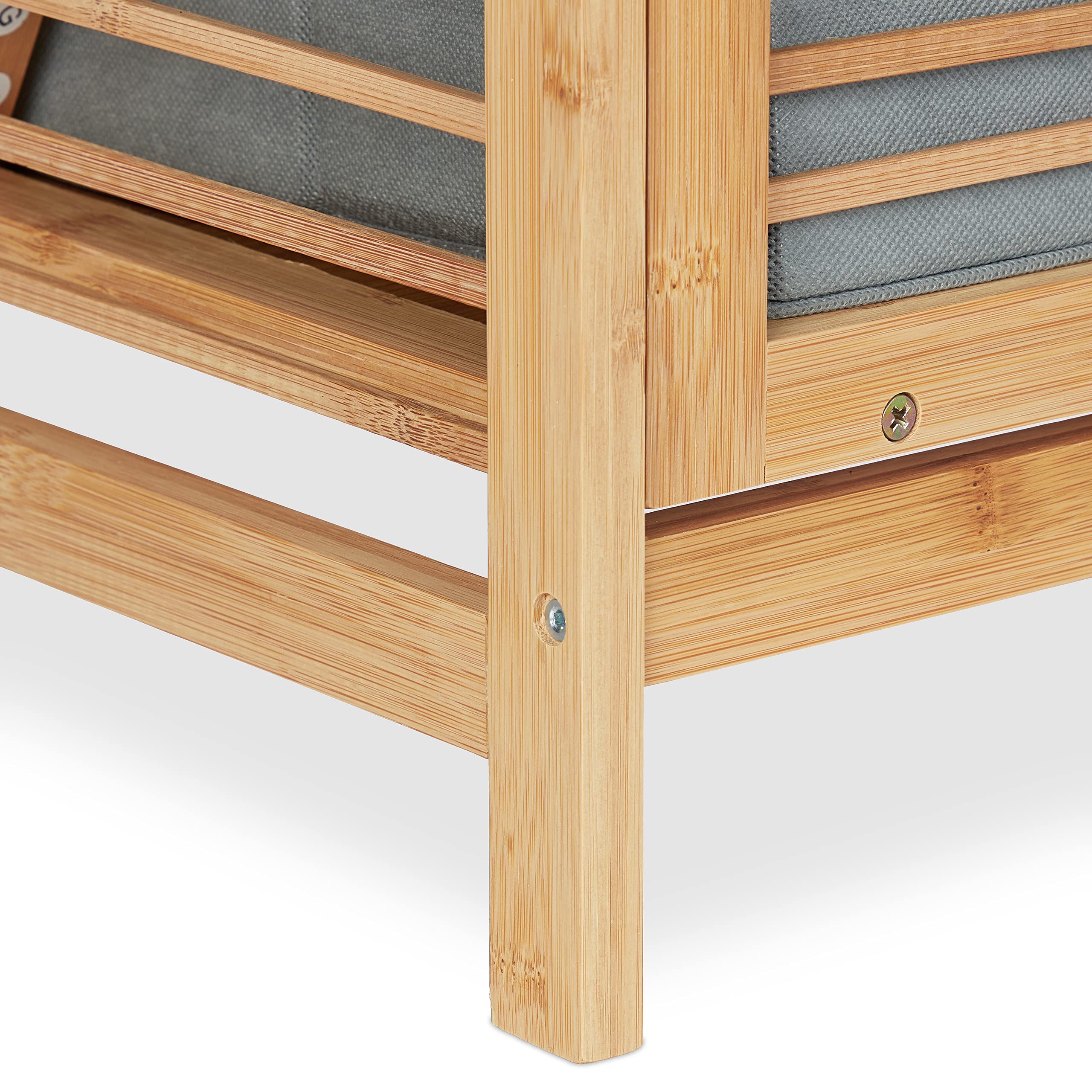 Relaxdays Scaffale con Portabiancheria, Cestino Pieghevole in Tessuto, Mobile in bambù, HLP 95x40x30 cm, Naturale/Grigio