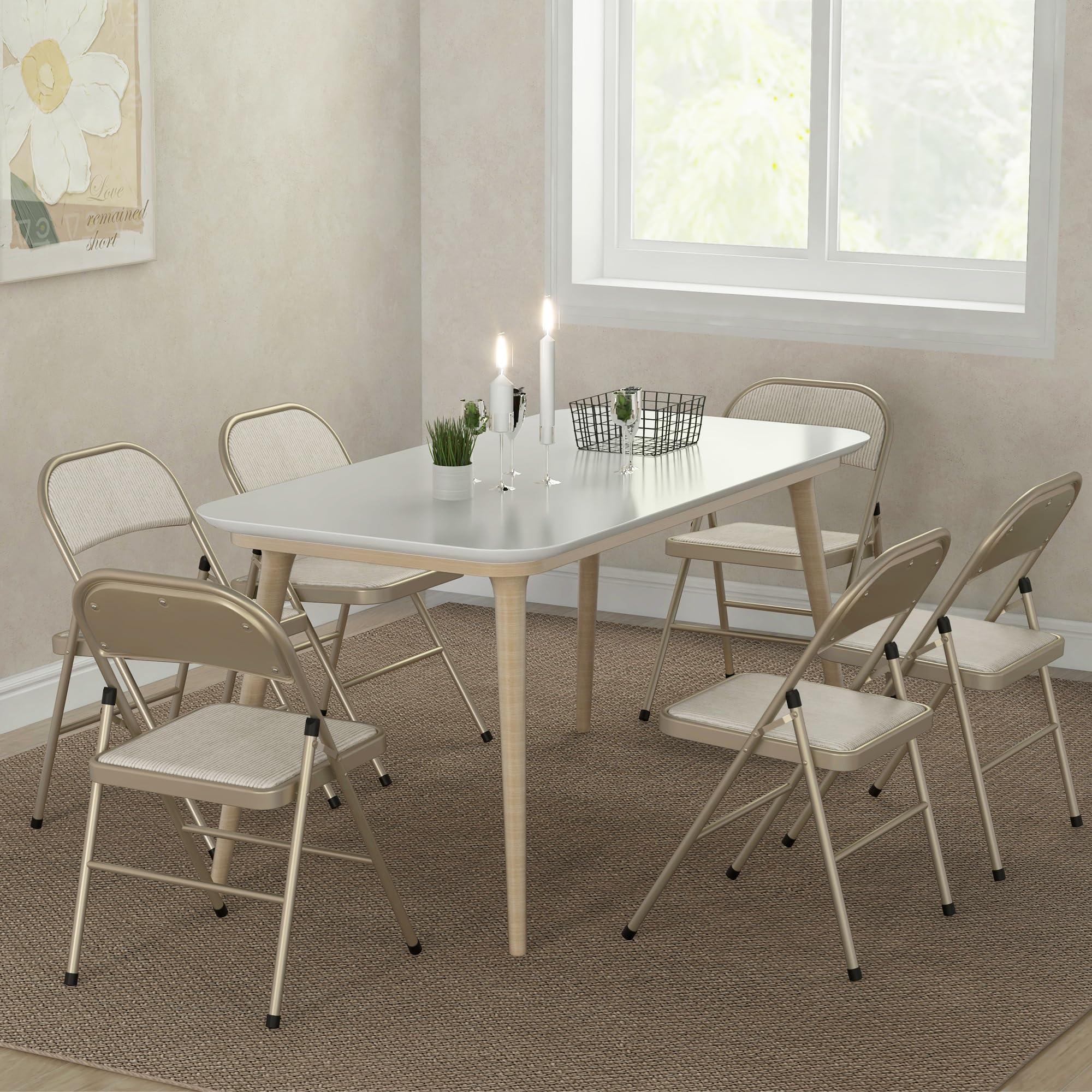 HOMCOM Set di 6 Sedie Pieghevoli Imbottite in Poliestere, Sedie Richiudibili Salvaspazio in Acciaio, Sedia Pieghevole da Interno per Casa, Ufficio, Festa ed Eventi, 45x46x78 cm, Beige