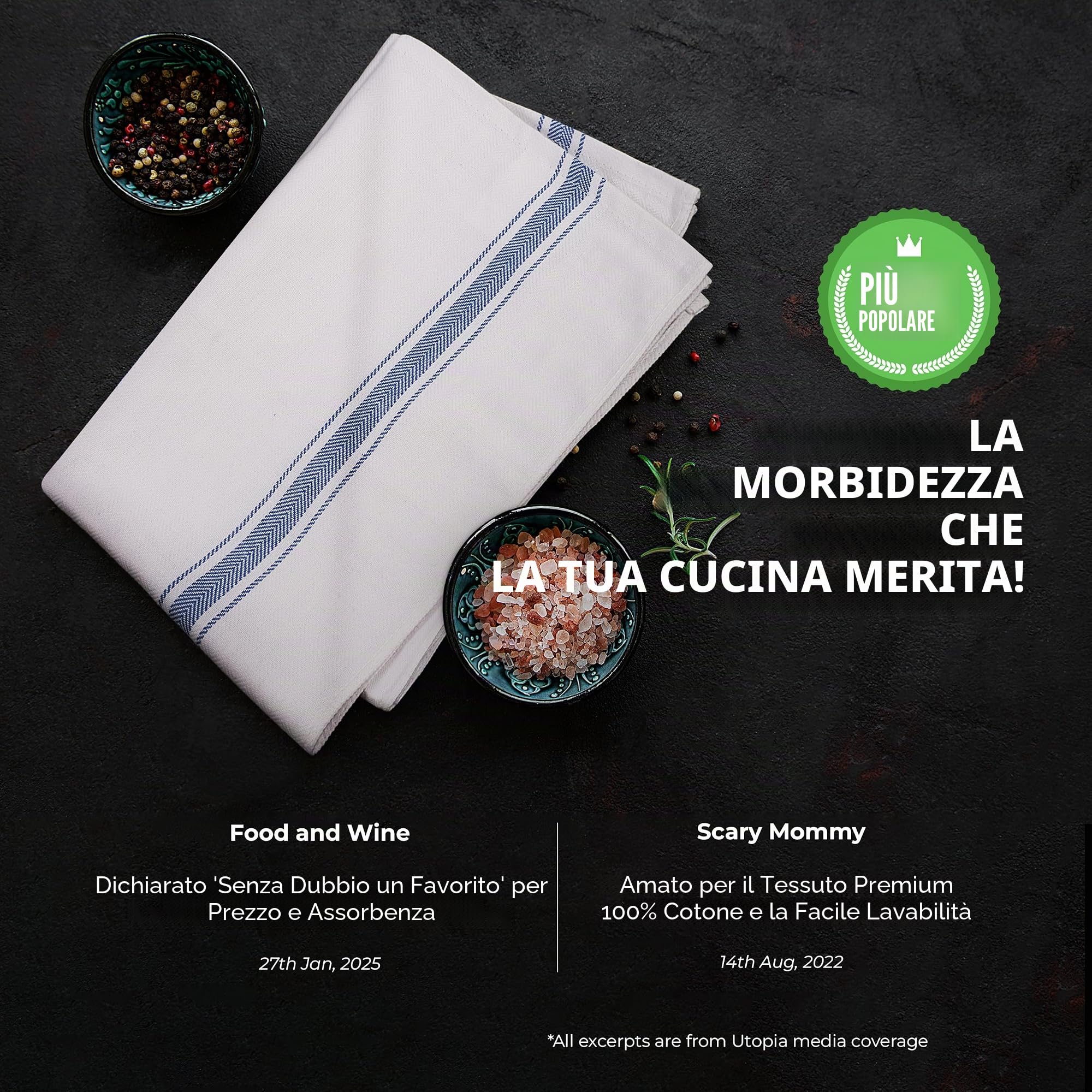 Utopia Towels - 200 GSM Asciugapiatti, 38 x 64 CM, Asciugamani Da Cucina In Cotone, Set Di Asciugamani Da Bar e Da Tè Morbidi e Riutilizzabili (24 Confezioni, Blu)