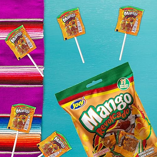 Miniatura 7 de Paleta de mango picante de caramelo mexicano, caramelo duro cubierto de chile con paletas centrales suaves, rellenos de bolsas de golosinas