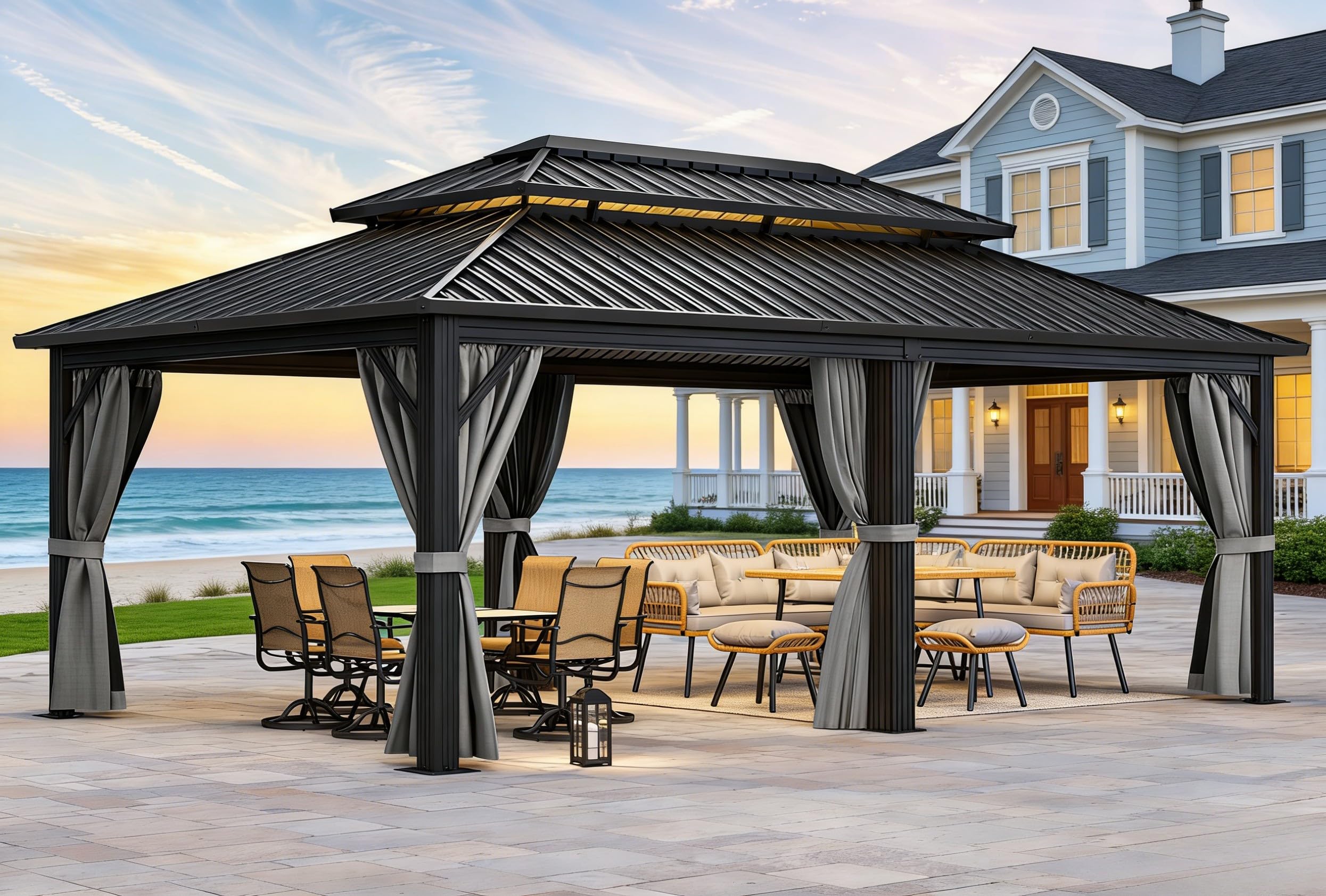 Photo 1 of **missing partial set 1/4 **YITAHOME 12X20FT Hard Top Metal Gazebo Patios Double Roof Canopy Aluminum Frame Garden Gzebo Tent Curtains Netting for Patios Backyards Decks Lawns