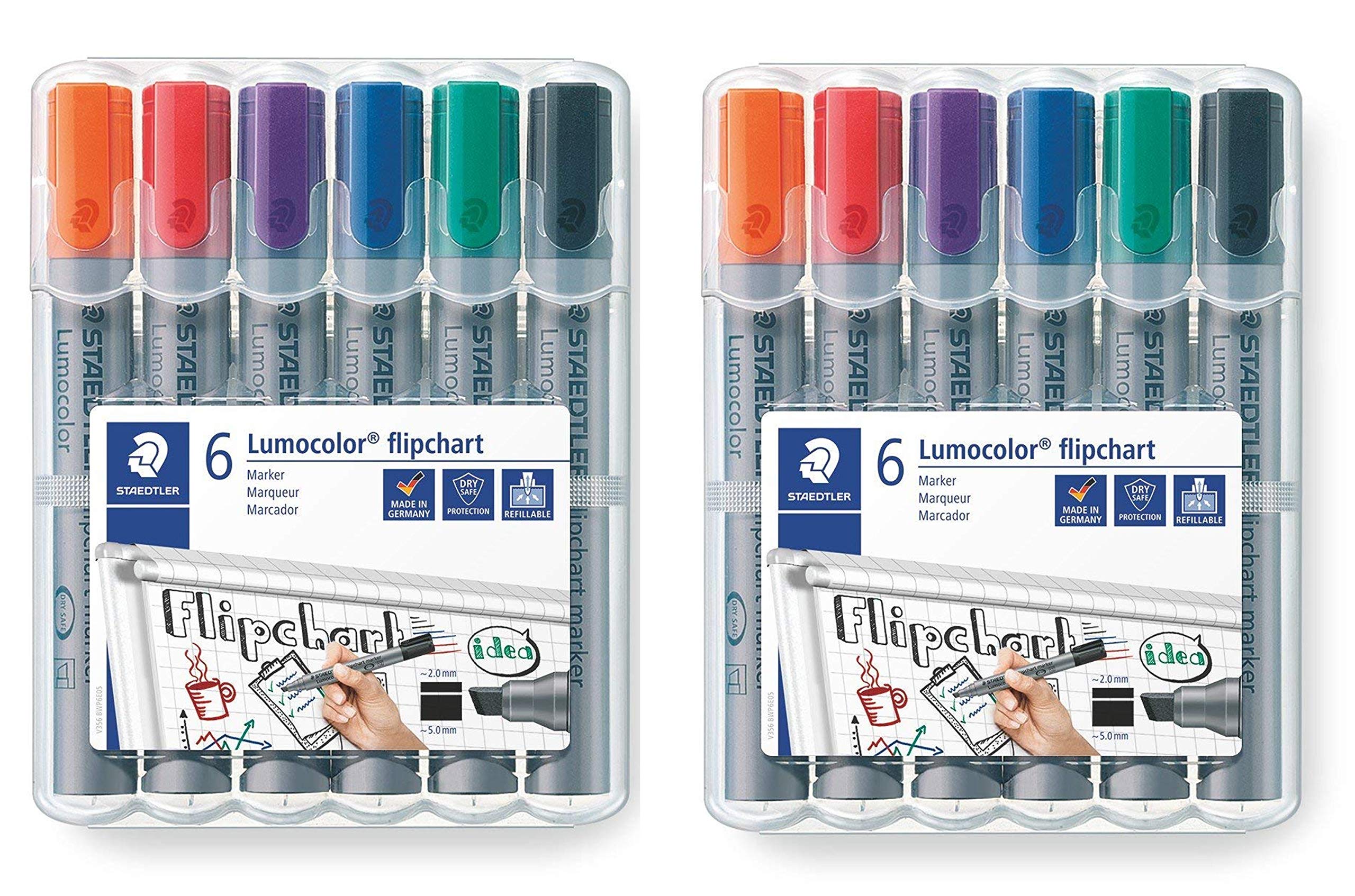 Staedtler Lumocolor 356 B WP6 Flipchart Marker Chisel Tip Approx. 2 or 5 mm Line Width Set of 6 Colours (Case of 6)