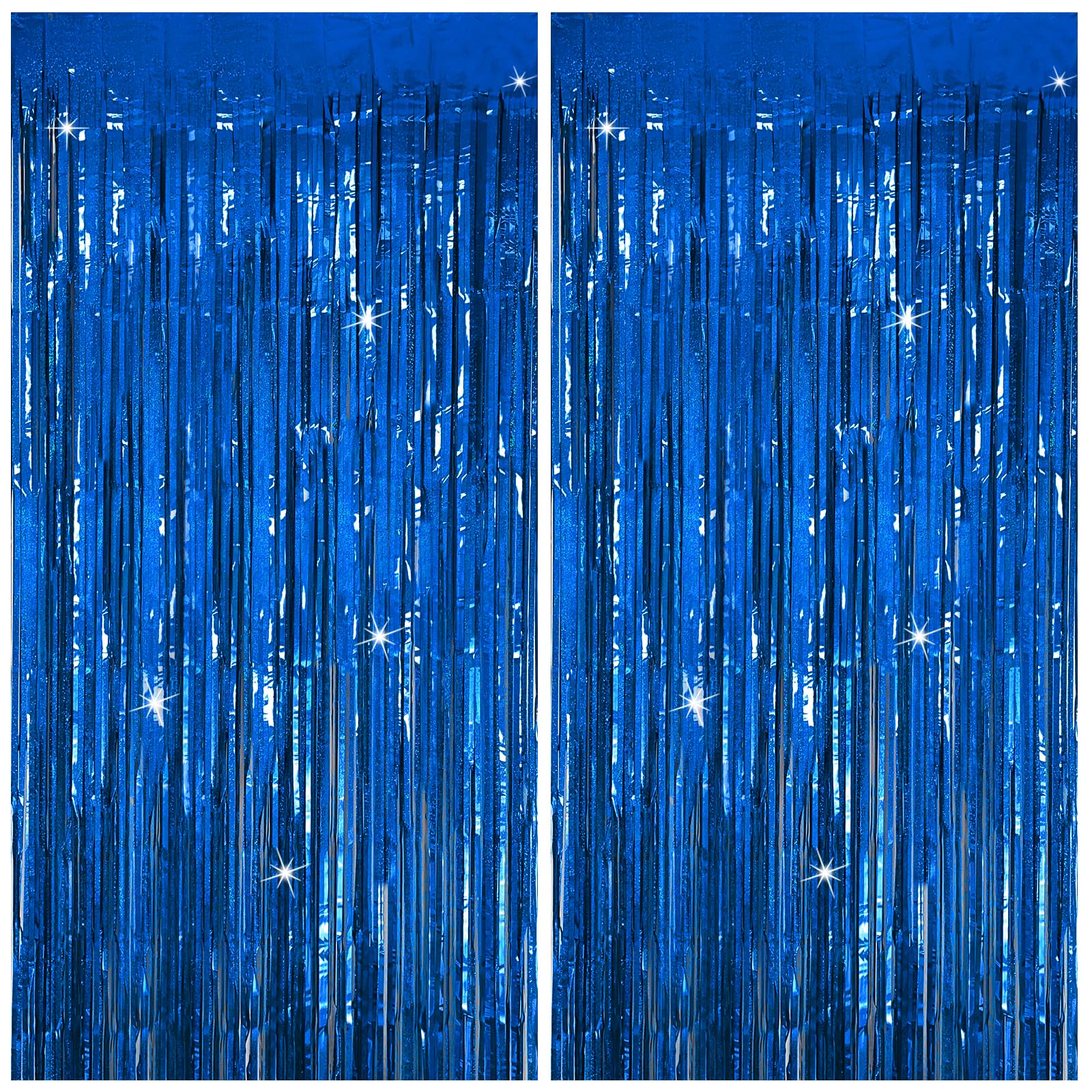 Tinsel Curtain Party Backdrop Blue Birthday Party Decorations 2 Packs Glitter Foil Fringe Curtain Party Decor Streamers Photo Booth for Birthday