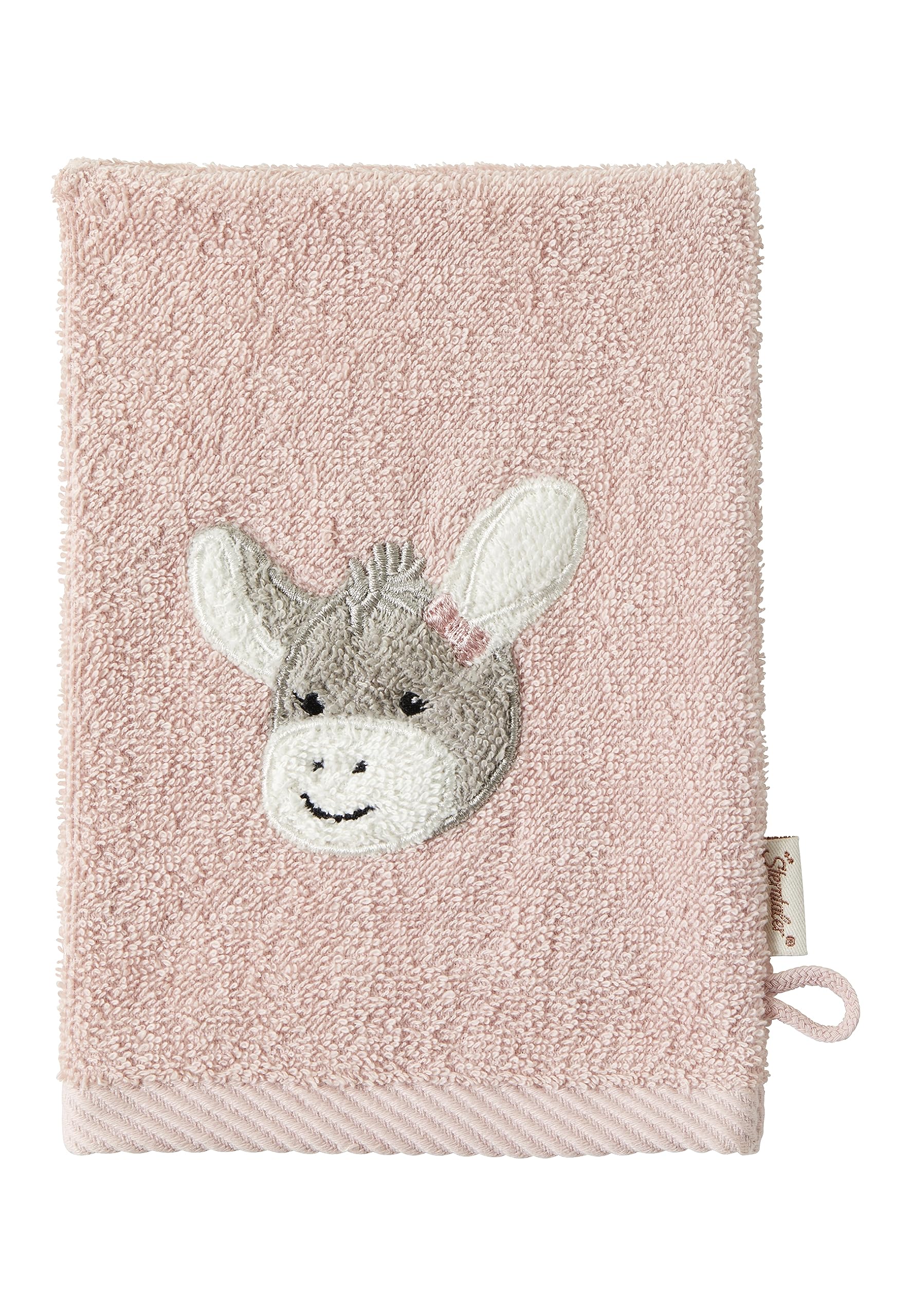 Emmi Girl Lot de 2 gants de toilette Motif âne Rose uni avec broderie et logo