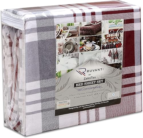 Miniatura 8 de RUVANTI Juego de sábanas de franela tamaño King, 100% algodón cepillado, bolsillos profundos de 16 pulgadas (se adapta a hasta 18 pulgadas),