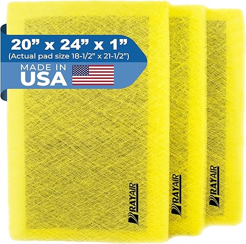 RAYAIR SUPPLY Almohadillas de filtro de repuesto de 20 x 24 pulgadas compatibles con Air Ranger Air Cleaner de 20 x 24 (paquete de 3), color amarillo