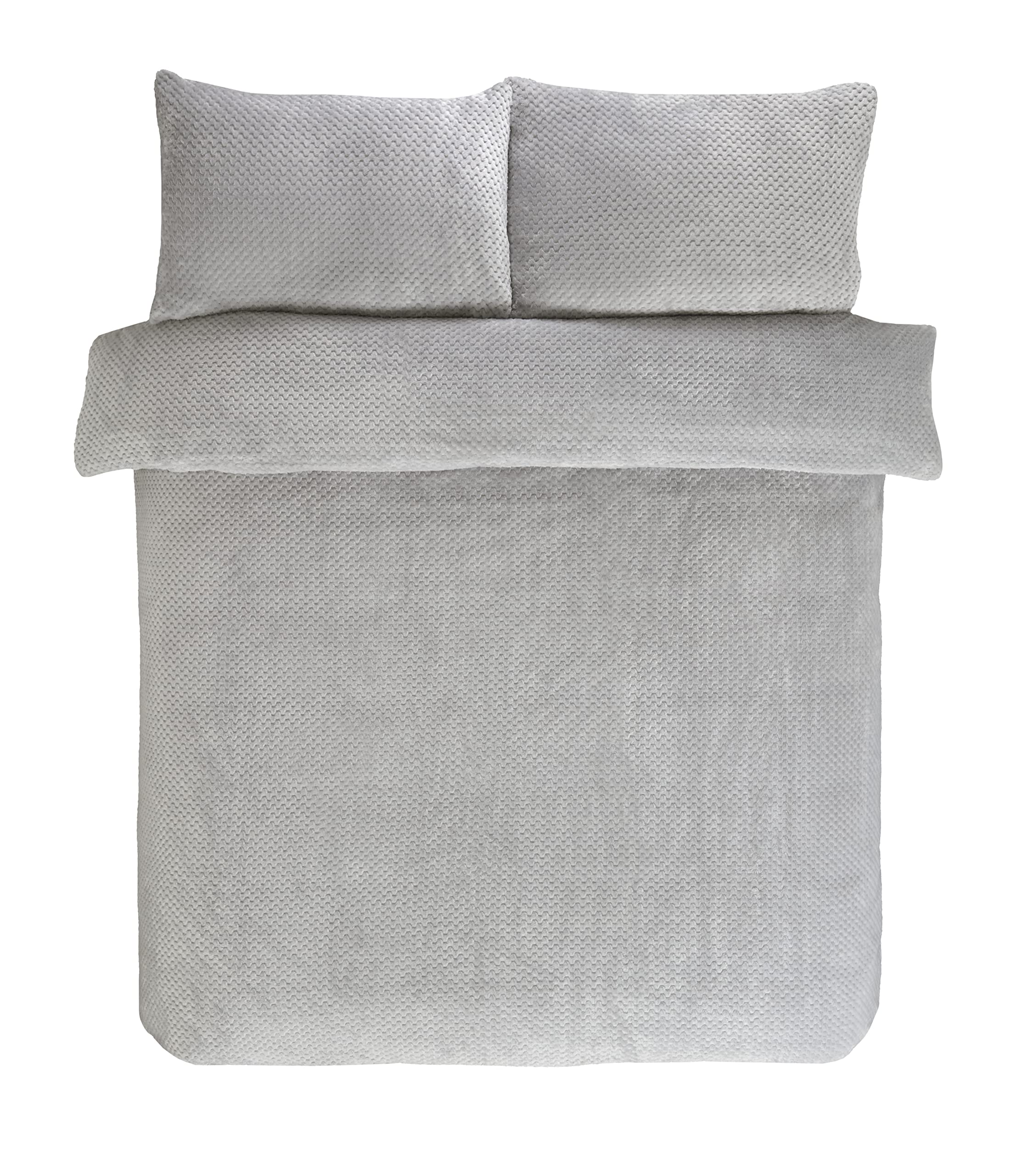 Sleepdown Silver Waffle Teddy Fleece Warm And Cosy Reversible Soft Duvet Cover Quilt Bedding Set With Pillowcase - Single (135Cm X 200Cm)