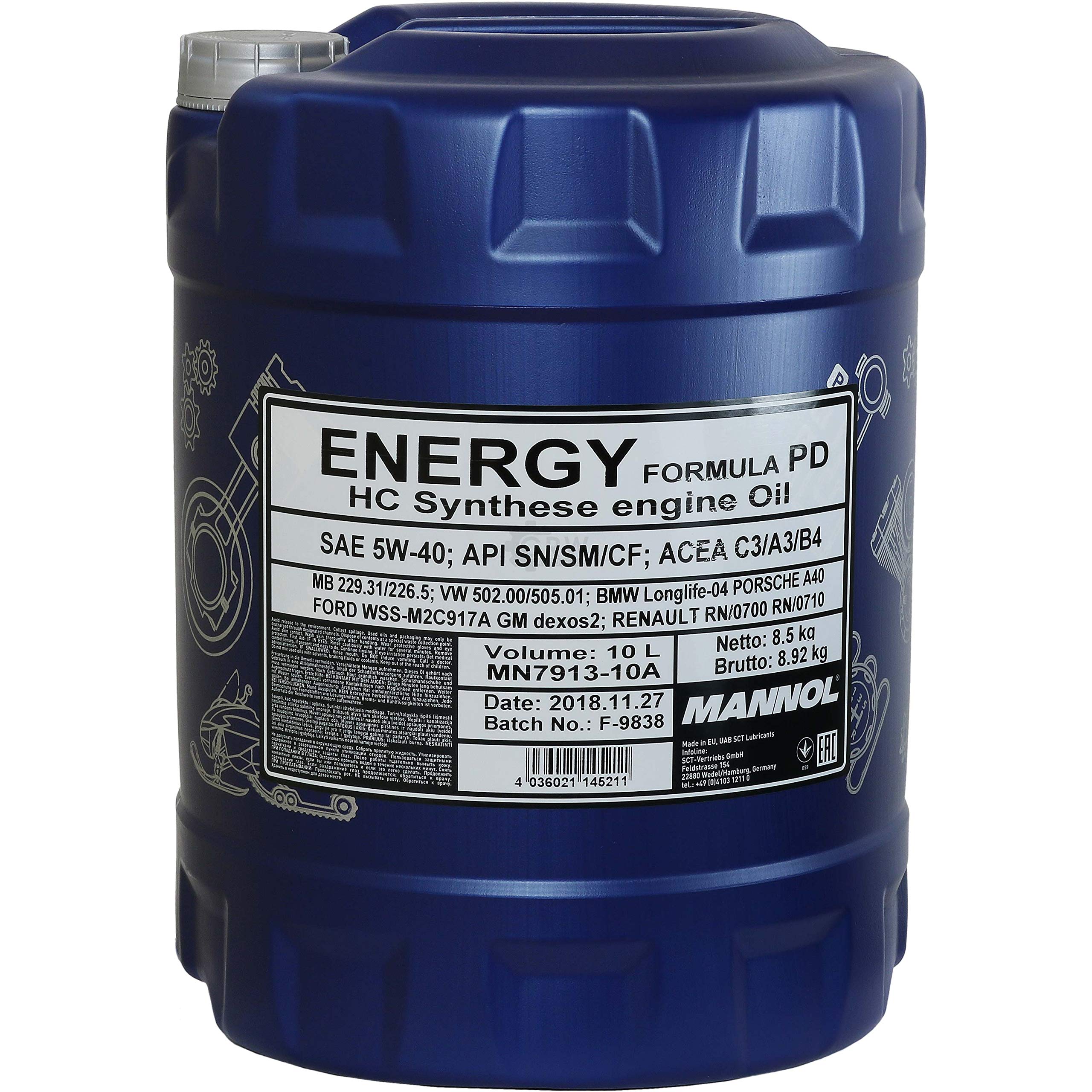Mannol Energy Formula PD 5W-40 - Aceite para motor (20 L, 4 unidades)