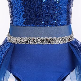 ODASDO Girls Shiny Sequins Ballet Dance Leotard Short Sleeve Feather Tutu Dress Hip Hop Latin Jazz Stage Performance Outfit