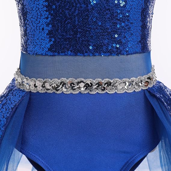 ODASDO Girls Shiny Sequins Ballet Dance Leotard Short Sleeve Feather Tutu Dress Hip Hop Latin Jazz Stage Performance Outfit