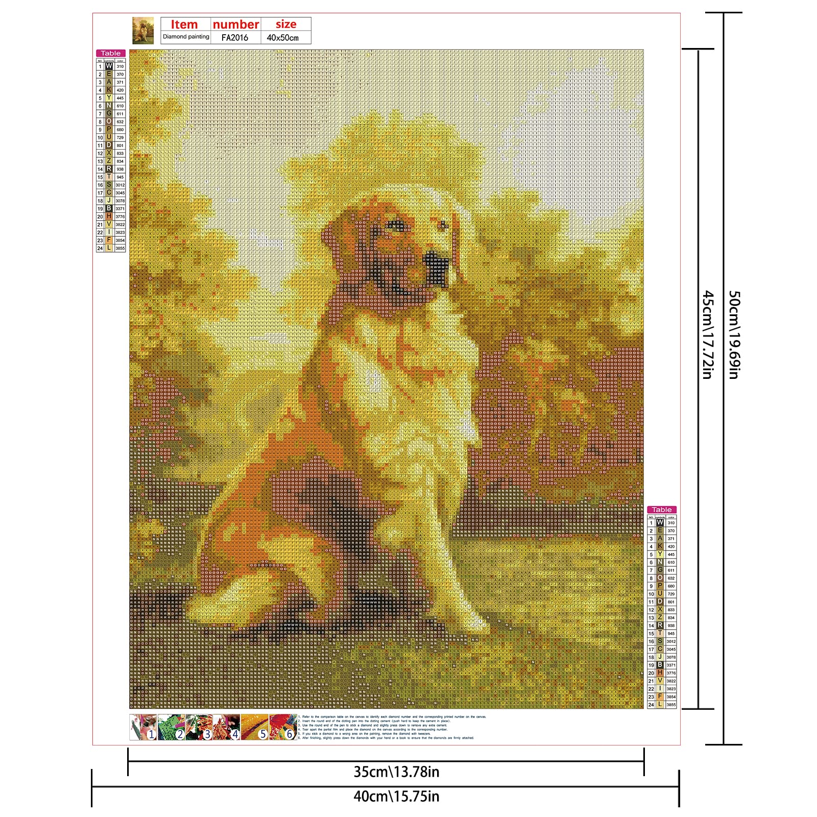 Diamond Painting 5D Quadro 40x50 Cm Cane Golden Retriever - Kit Completo Con Tela, Strass Quadrati E Strumenti