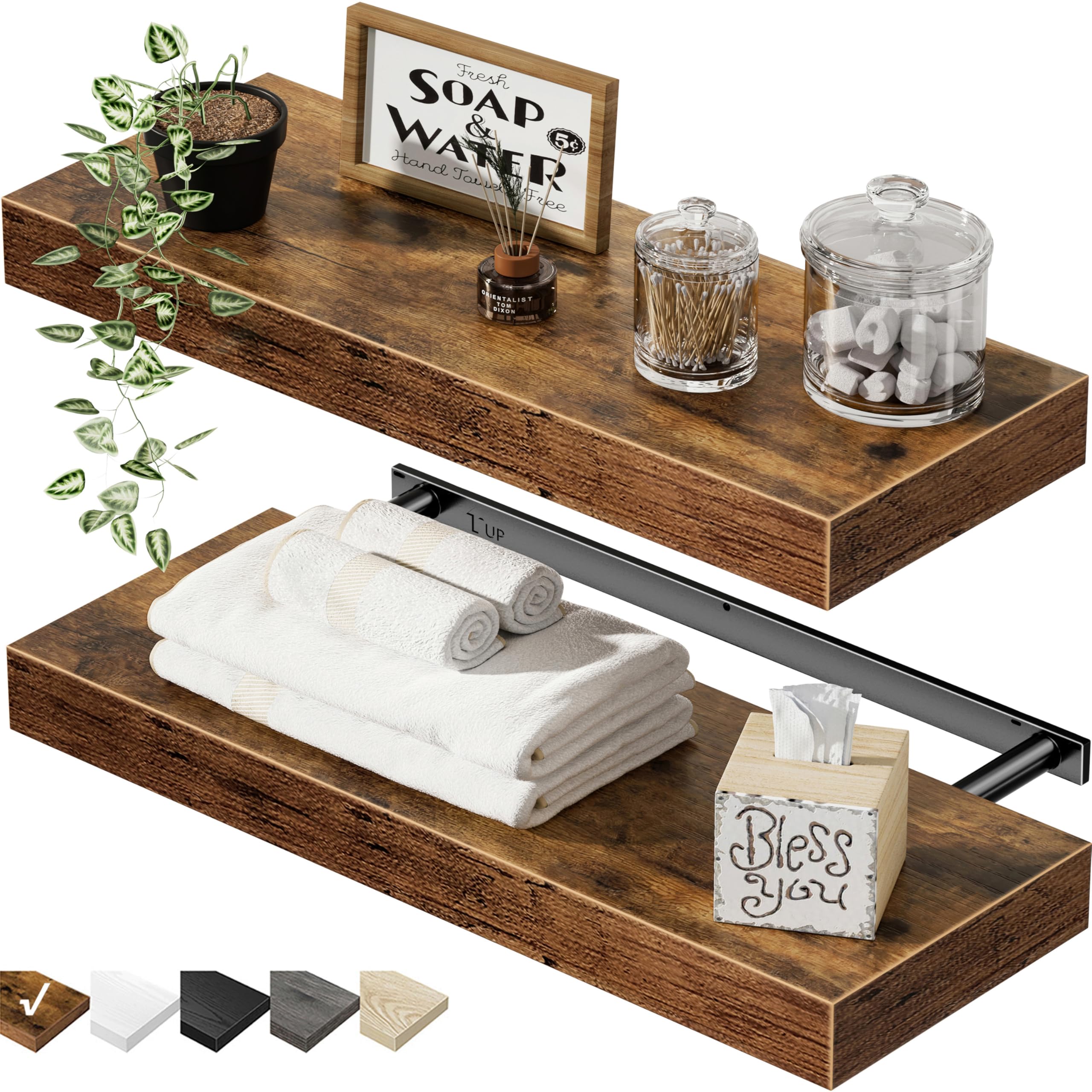 QEEIG Bathroom Floating Shelves for Wall - 15 7 Wall Mounted Shelf Over Toilet Farmhouse Home Decor Display