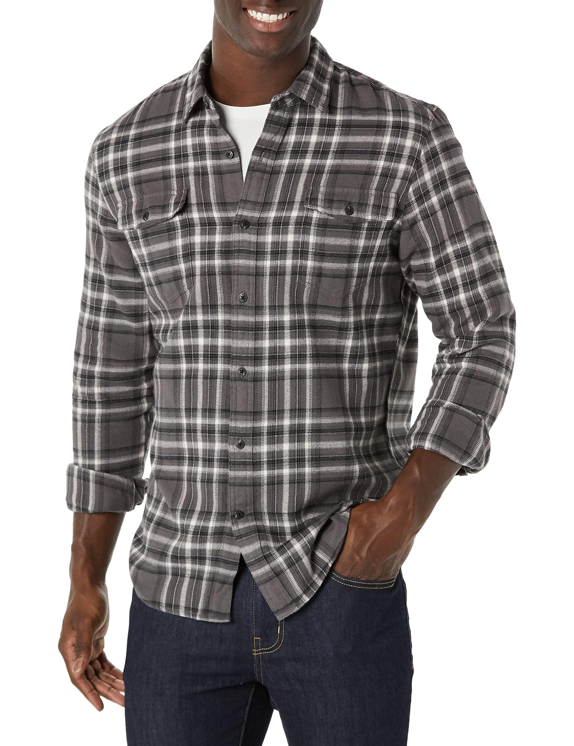 Amazon Essentials Men's Slim Fit Flannel Shirt with Long Sleeves and 2 Pockets