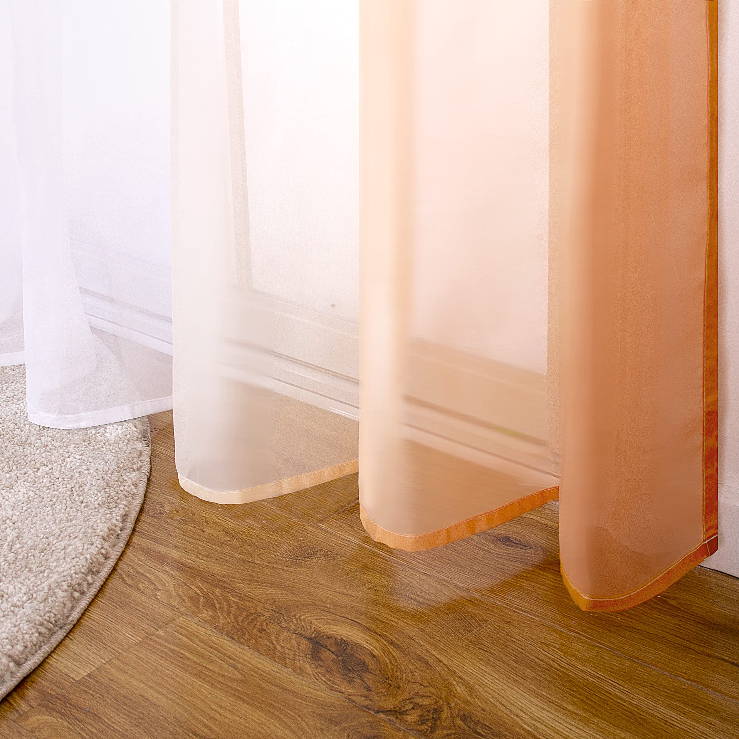 SIMPVALE 2 Pezzi Tende Trasparente - Tenda in Voile di Colore Stile Sfumato per Camera da letto Soggiorno Balcone, Arancione con bianco, 140x245cm