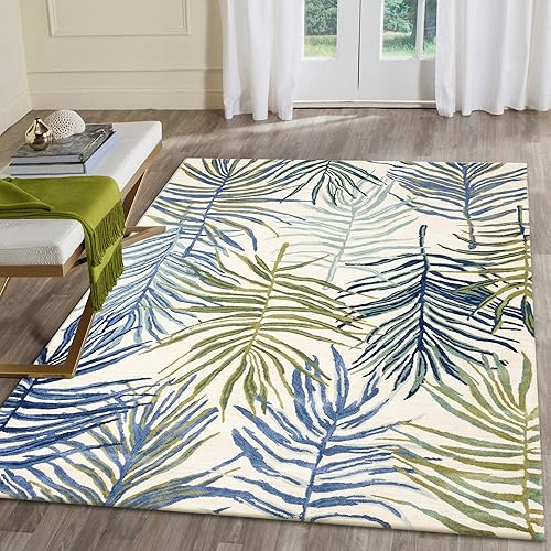 Liora Manne Tivoli Indoor Handmade Wool Plush Area Rug - Contemporary Graphic Botanical Floral Accent (La Palma Cream) (3'6" x 5'6")