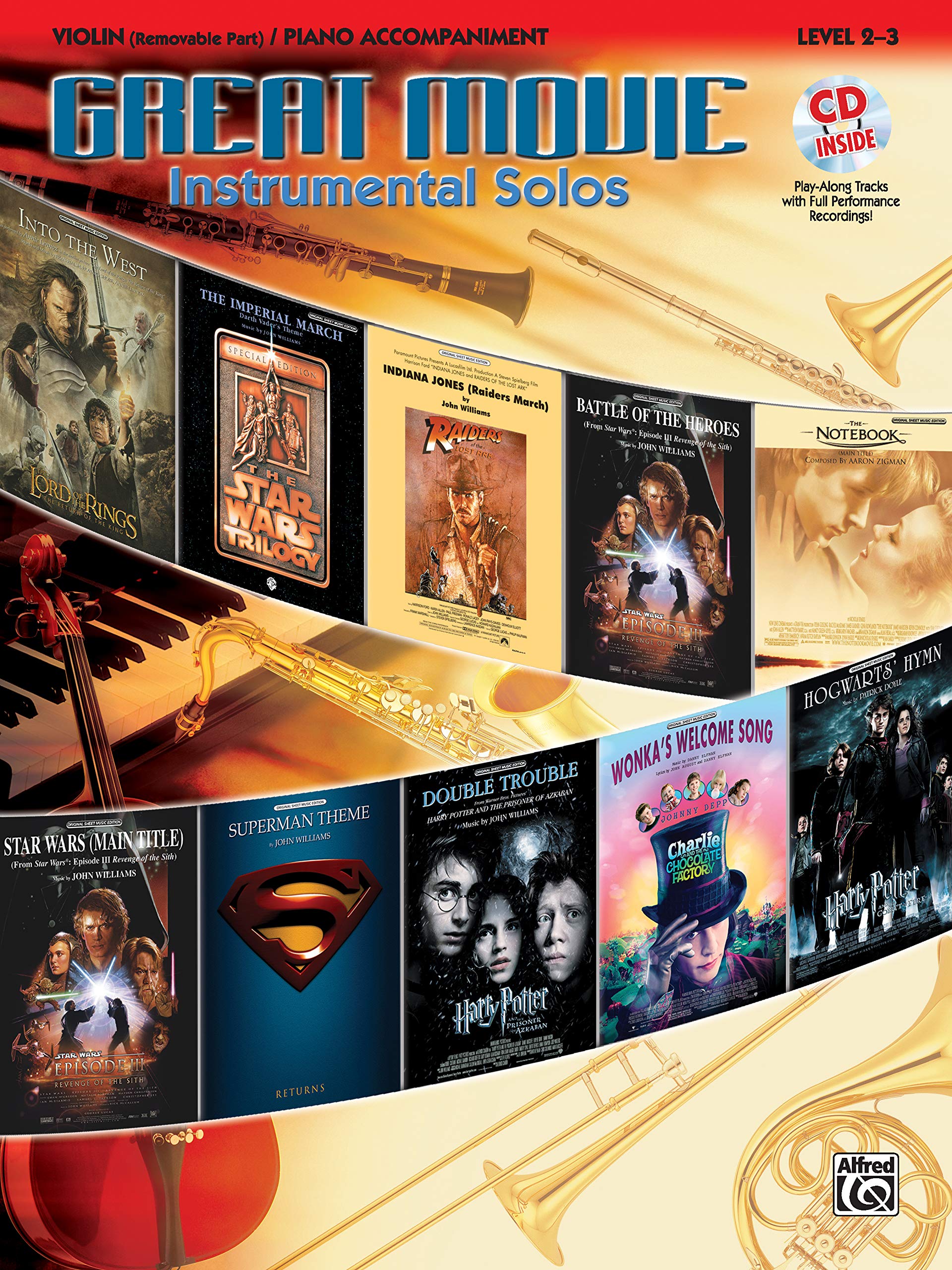 Violin Great Movie Instrumental Solos livre avec partition piano amovible
