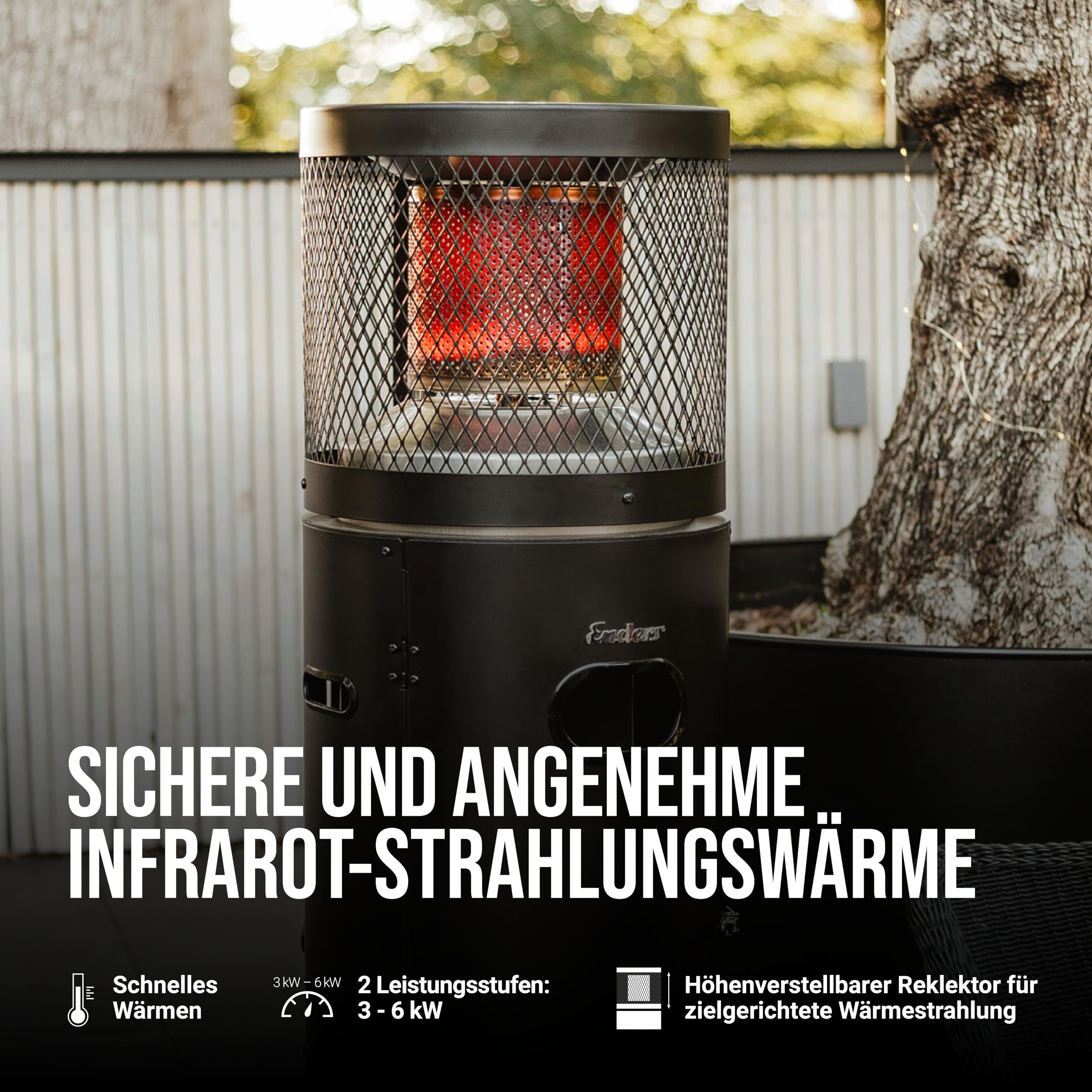 Enders Terrassenheizer Polo Black 2.0 Gas-Heizstrahler 3-6kW Edelstahlbrenner schwarz