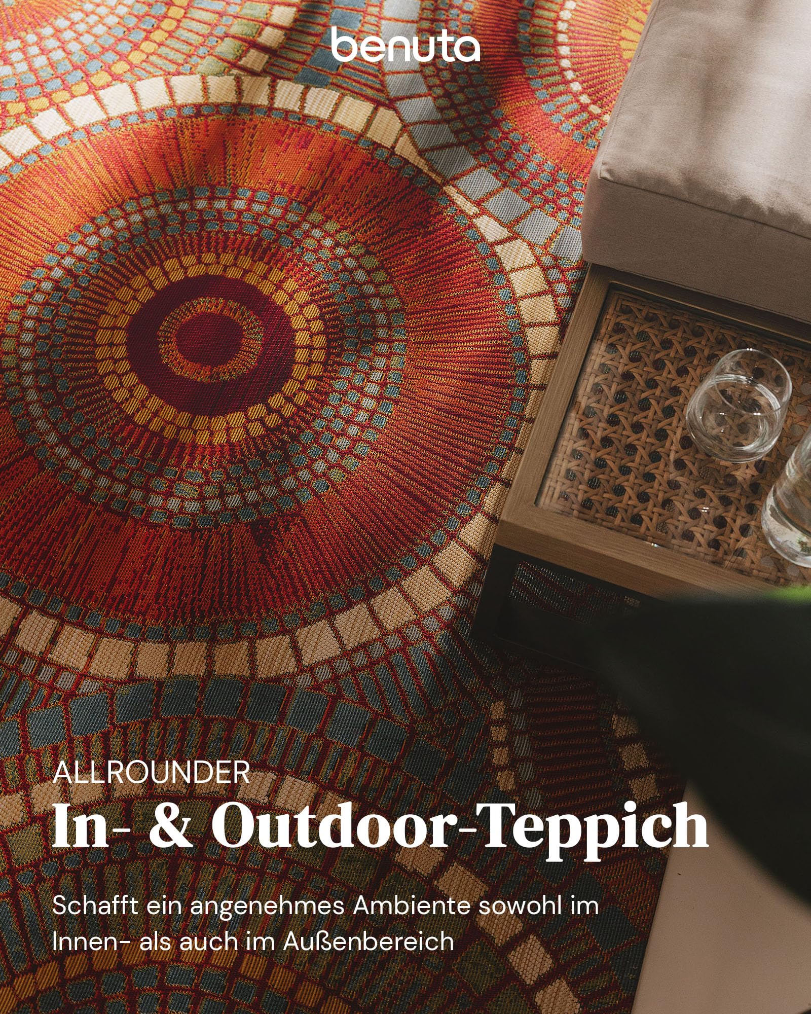 benuta Nest In- & Outdoor Teppich Artis - Mehrfarbig 120x80 cm - Strapazierfähig für Balkon, Terrasse, Garten - Küchenteppich & Wohnzimmerteppich - Botanical, Floral, Shabby Chic, Vintage, Abstrakt