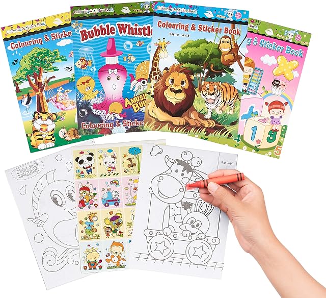 The Twiddlers - 24 Mini Colouring and Sticker Books Kids Party Bag Fillers and Favours