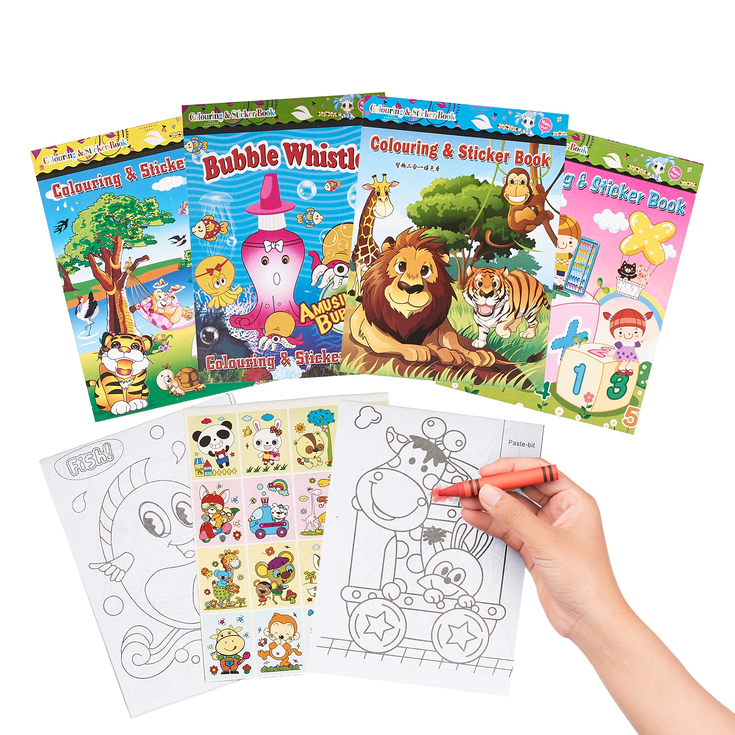 THE TWIDDLERS - 24 Mini Colouring Books for Party Bags with Stickers, A6 Size - Multipack Kids Party Bag Fillers and Favours, Ideal for School Classrooms, Travel, Birthdays, Weddings, Restaurants