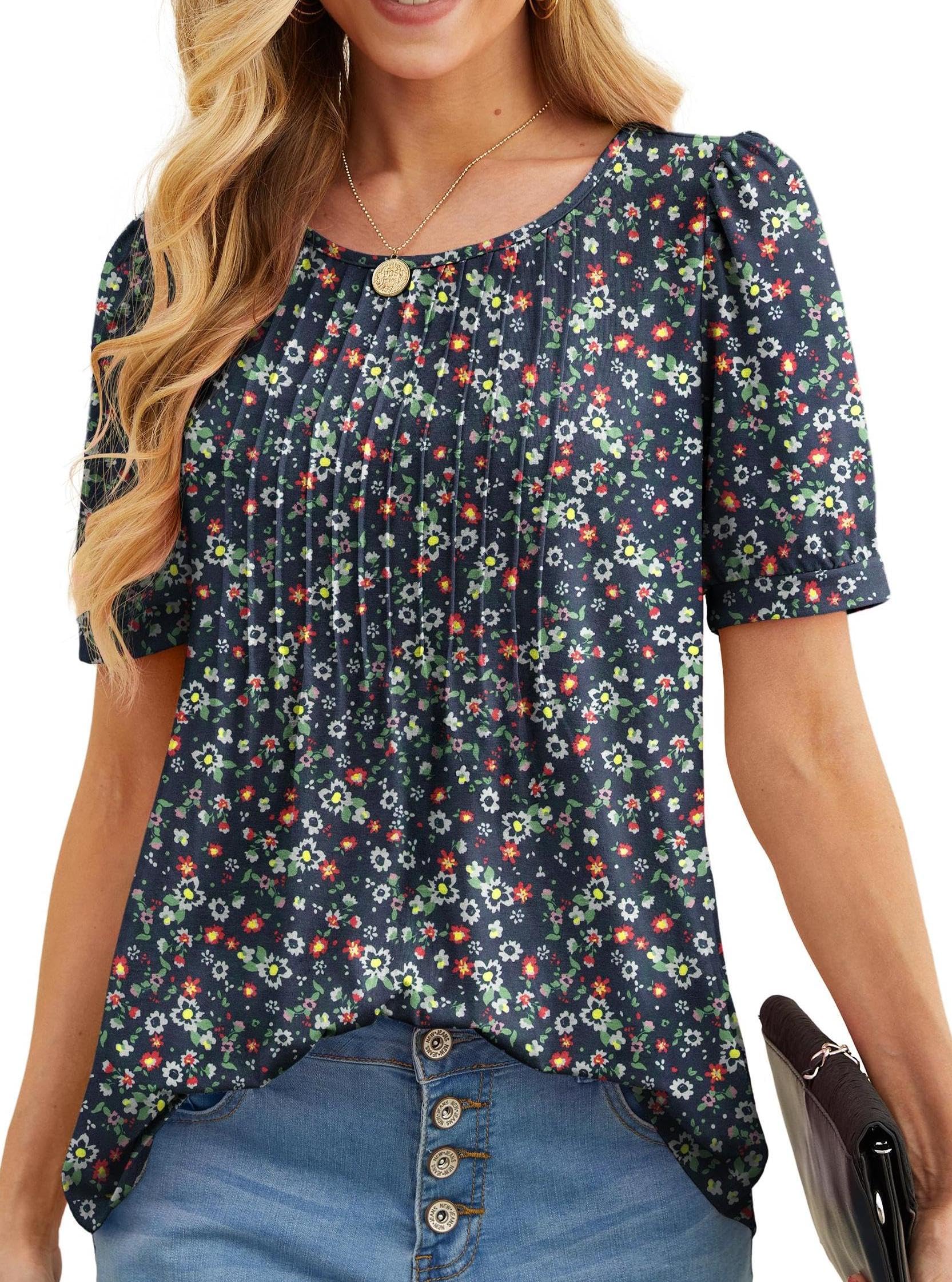 GRECERELLE Tshirt Damen Sommer Kurzarm Rundhals Oberteile Damen Shirt Freizeit Blusenshirt Leichte Lässig Tuniken Tops T-Shirt