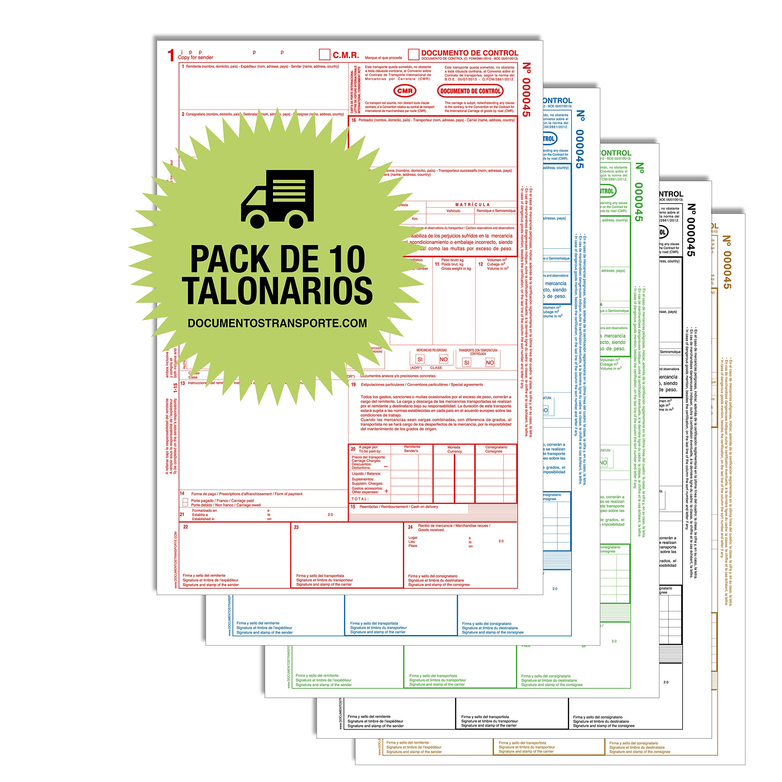 Pack 10 Talonarios CMR Transporte. Autocopiativos, 5 Copias Numeradas, Acorde a Legislación - Documentos Transporte