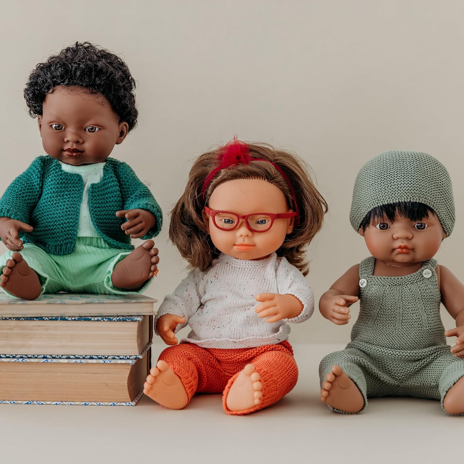 Miniland Doll 15'' Caucasian Girl with Down Syndrome with Glasses (Polybag) - Made in Spain, Anatomically Correct, Quality, Toty