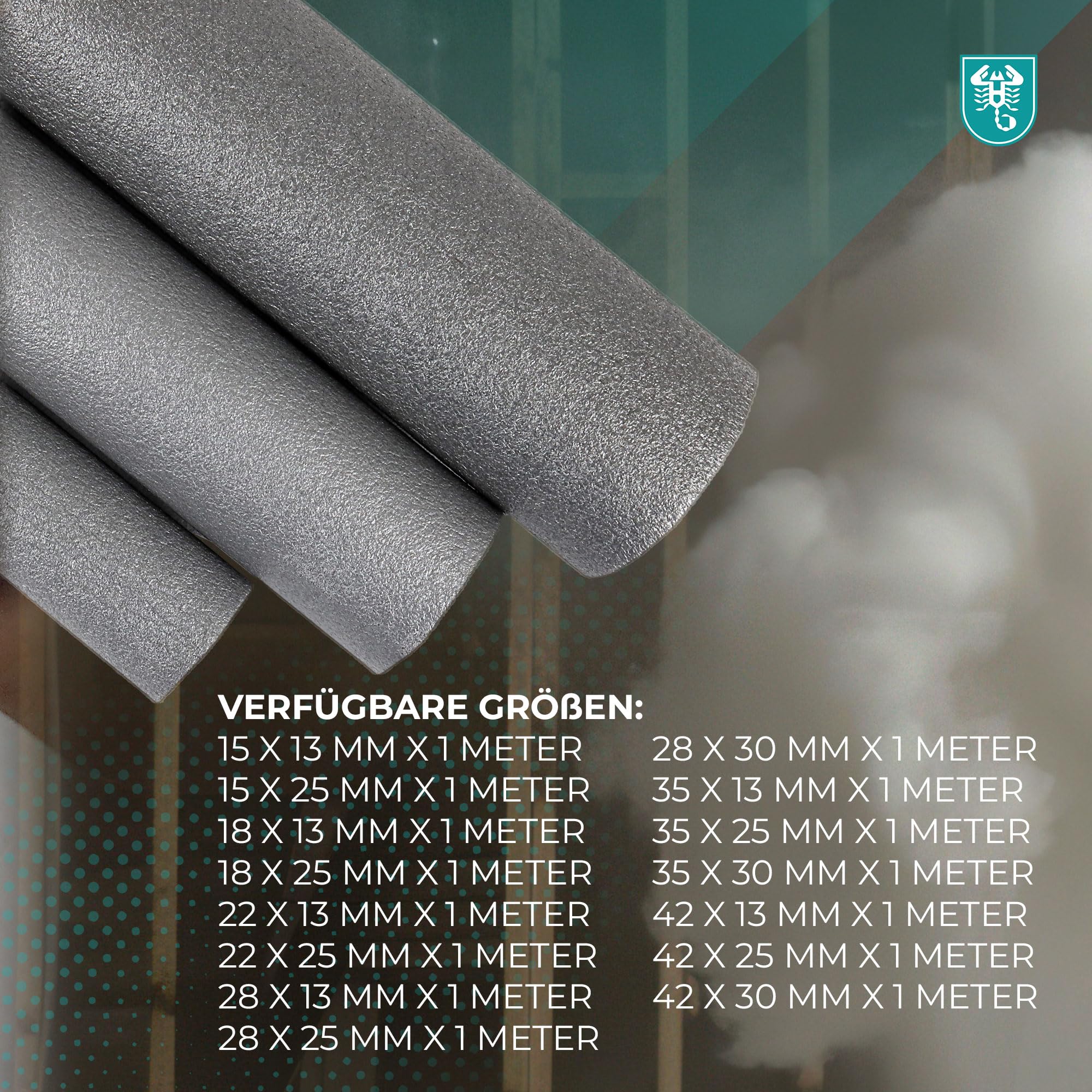 Scorprotect® Aislamiento de tuberías de polietileno de cartón completo, color gris, 1 metro (gris, 18 x 13 mm x 1 metro)