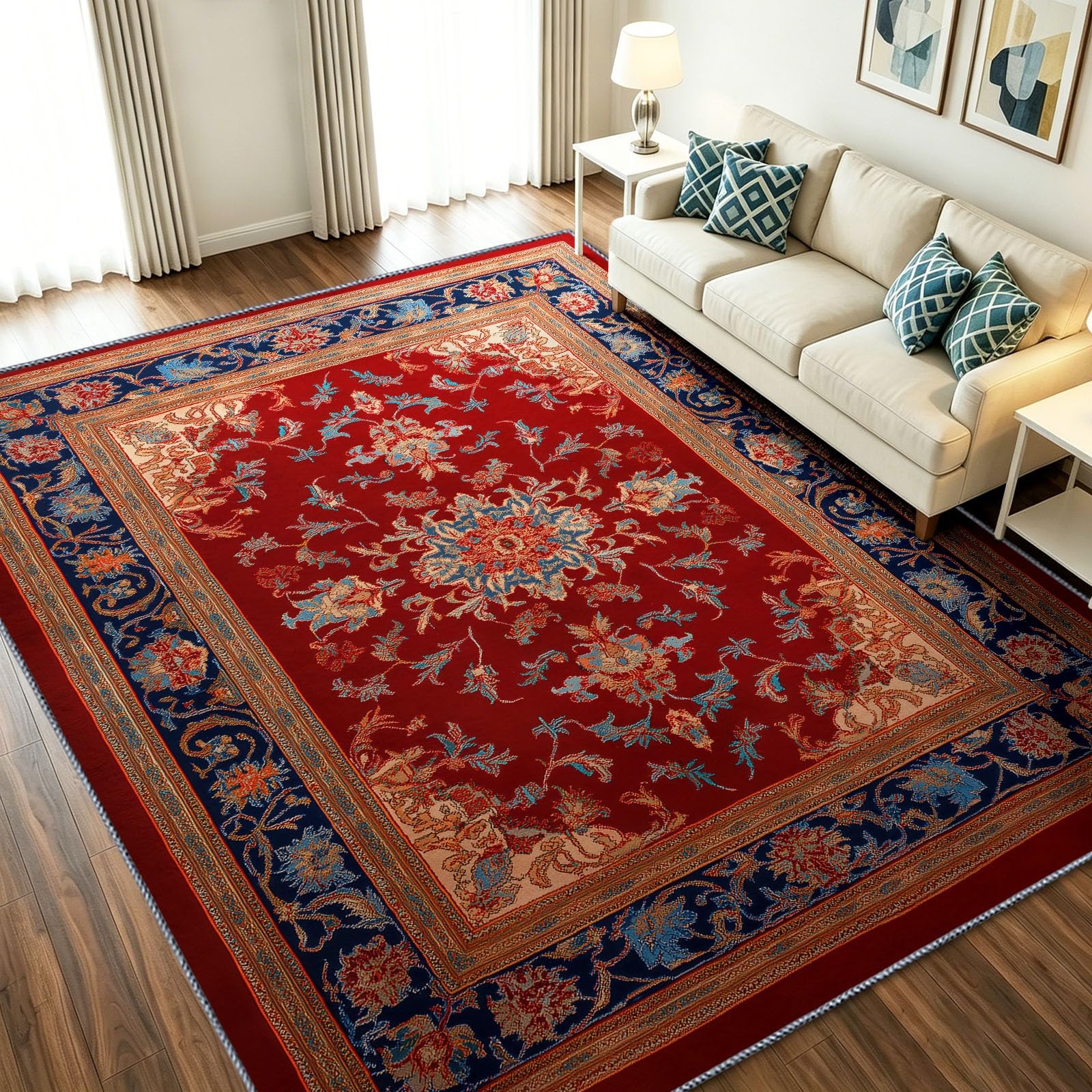 Tapis 60 x 90 cm poil ras oriental et antidérapant pour entrée