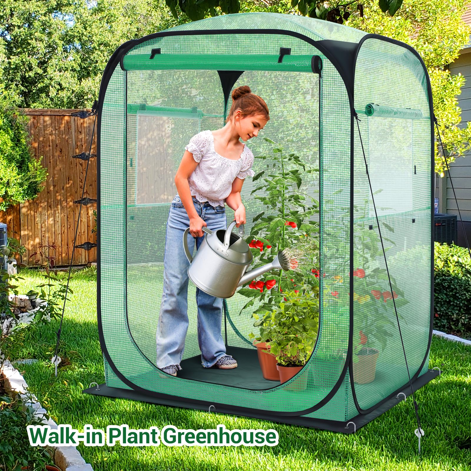 Ohuhu Serra pop-up per pomodori, stabile con copertura in polietilene e lontano, serra, piccola e resistente all'inverno, per una crescita ottimale delle piante, verde