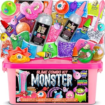 Halloween Toy Monster Slime Kit for Girls Ages 6-12, FunKidz Glow in Dark Slime Making Kit for Kids Make Soft Slime Balls with Photochromic Powder Kid Ideal Party Gifts
