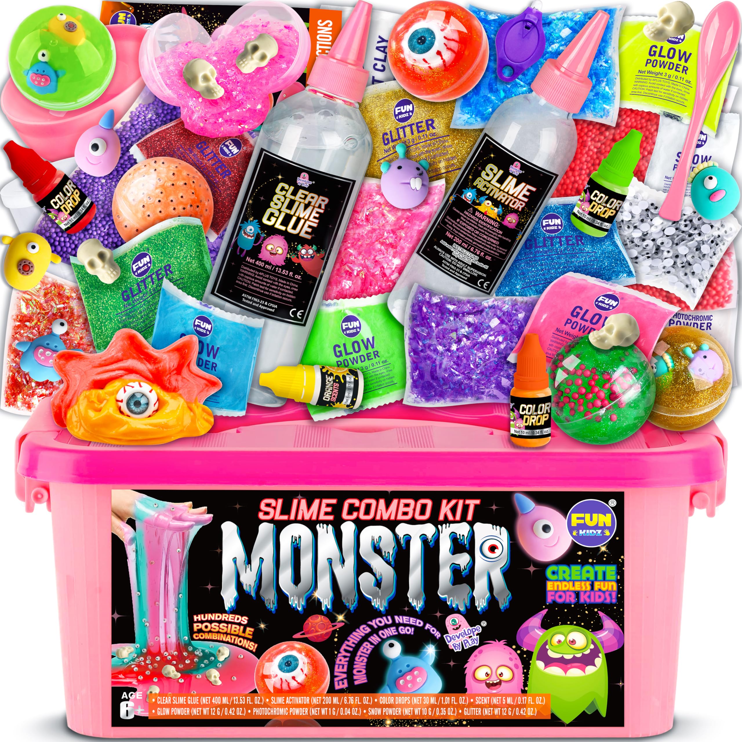 Toy Monster Slime Kit for Girls Ages 6-12, FunKidz Glow in Dark