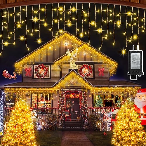 Luces de Navidad para exteriores de 82 pies con 176 gotas, decoraciones de Navidad, 616 LED, 8 modos, tira de luces colgantes impermeables para el