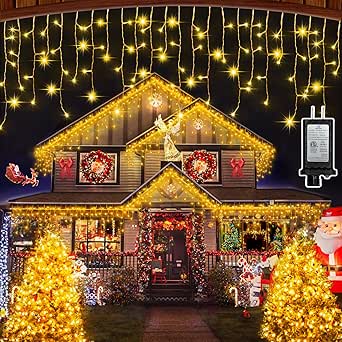 65ft Christmas Lights With 640 LEDs & 120 Drops - Warm White Outdoor Fairy Lights With 8 Modes