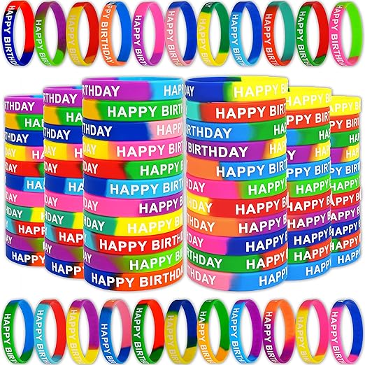 176 Pieces Birthday Rubber Bracelets(22 Styles),Colored Birthday Wristbands for Birthday Party Favors,Stretch Birthday Rubber Wristband for Birthday Party Supplies
