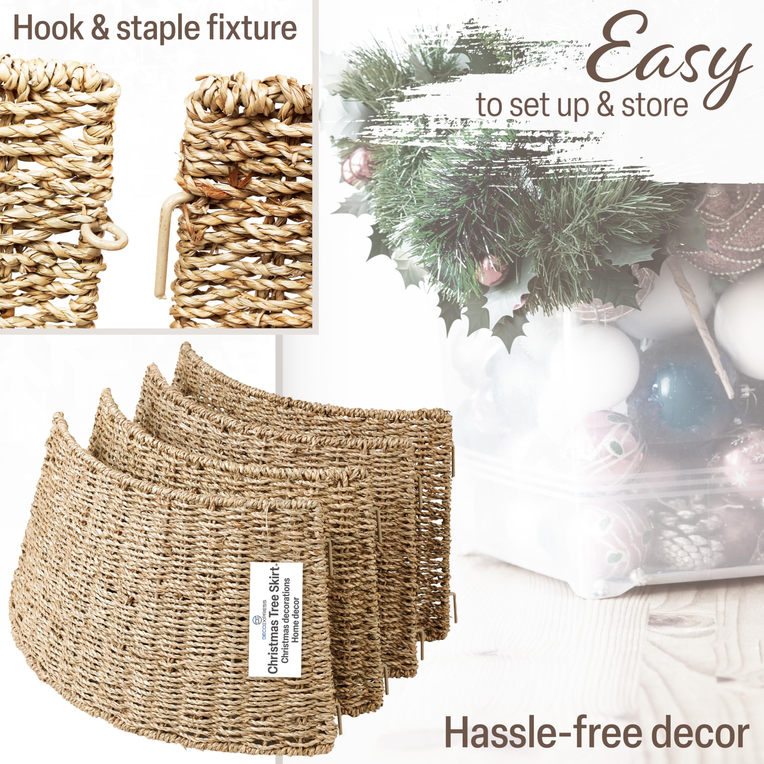 Jupe de Sapin de Noël Tressé DECO EXPRESS, Cache-Pied Sapin Noël 51x25 cm Beige