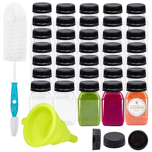 Botellas Upper Midland para zumo, de plástico PET y vacías, paquete de 20 tarros para leche desechables transparentes, reutilizables, con embudo,