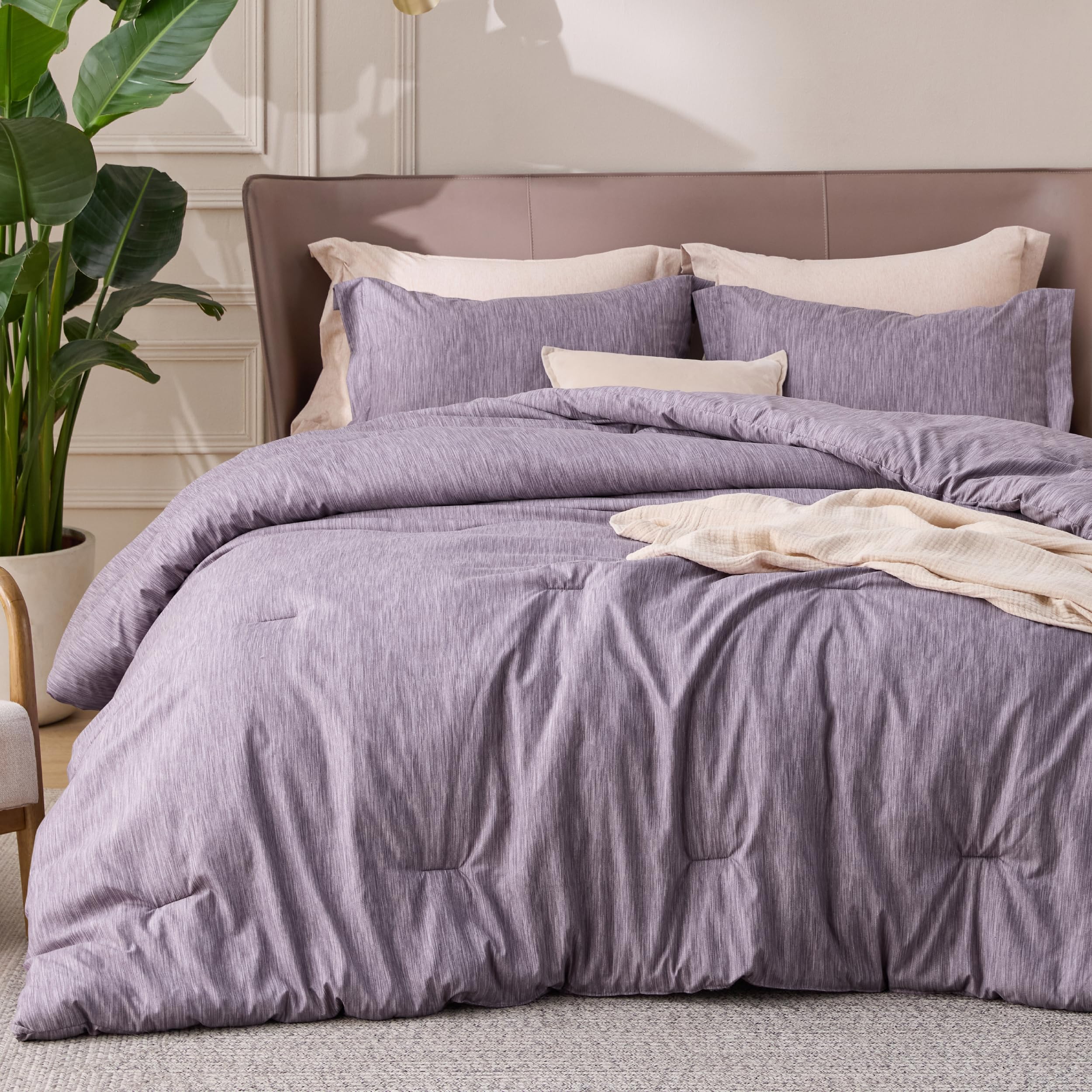 Bedsure Gray Purple Full Size Comforter Set, Cationic Dyed Bed Set 3 Pcs