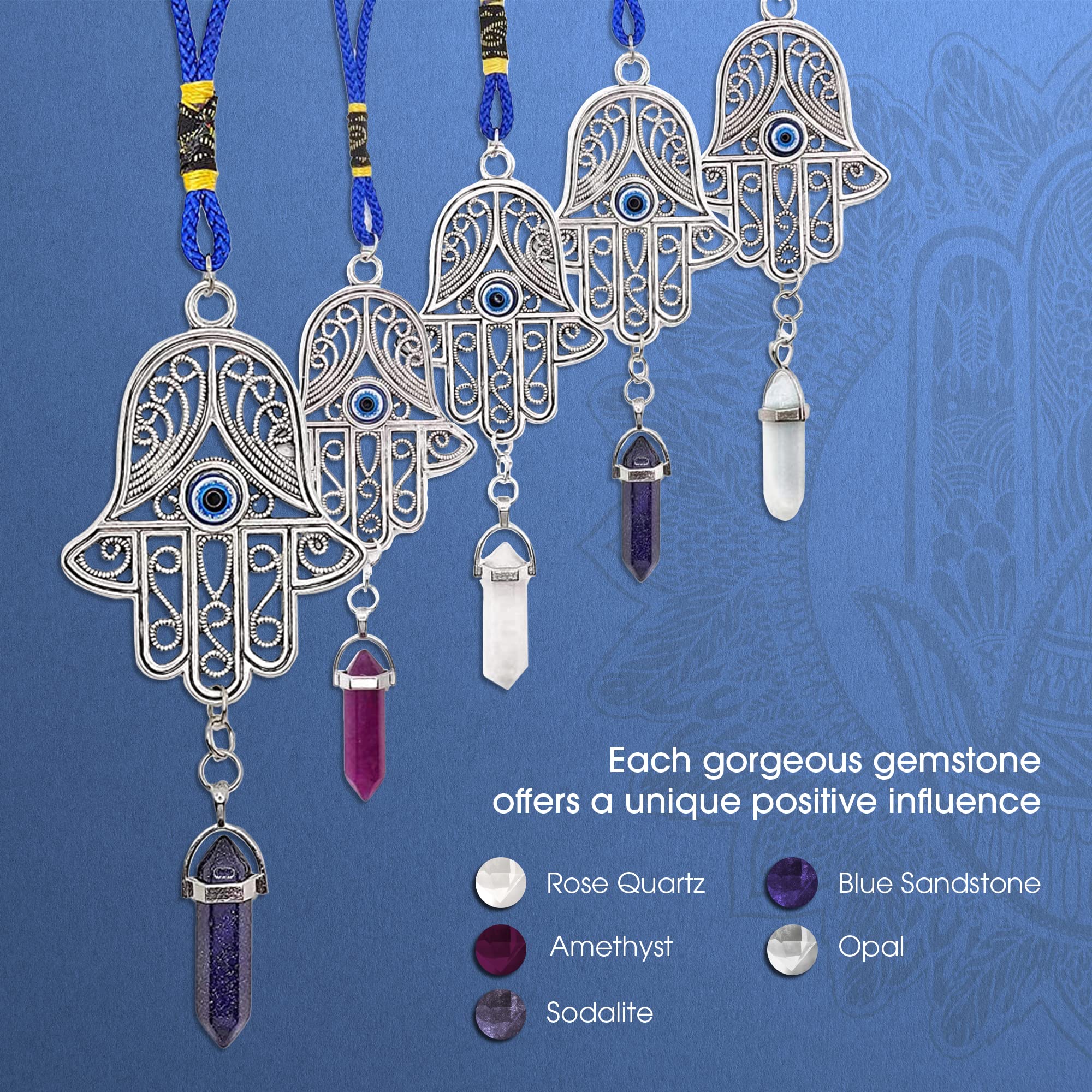 Luckboostium Silver Hamsa Hand Keychain With Amethyst & Evil Eye - Protection Charm For Home, Car, Gift - View #12