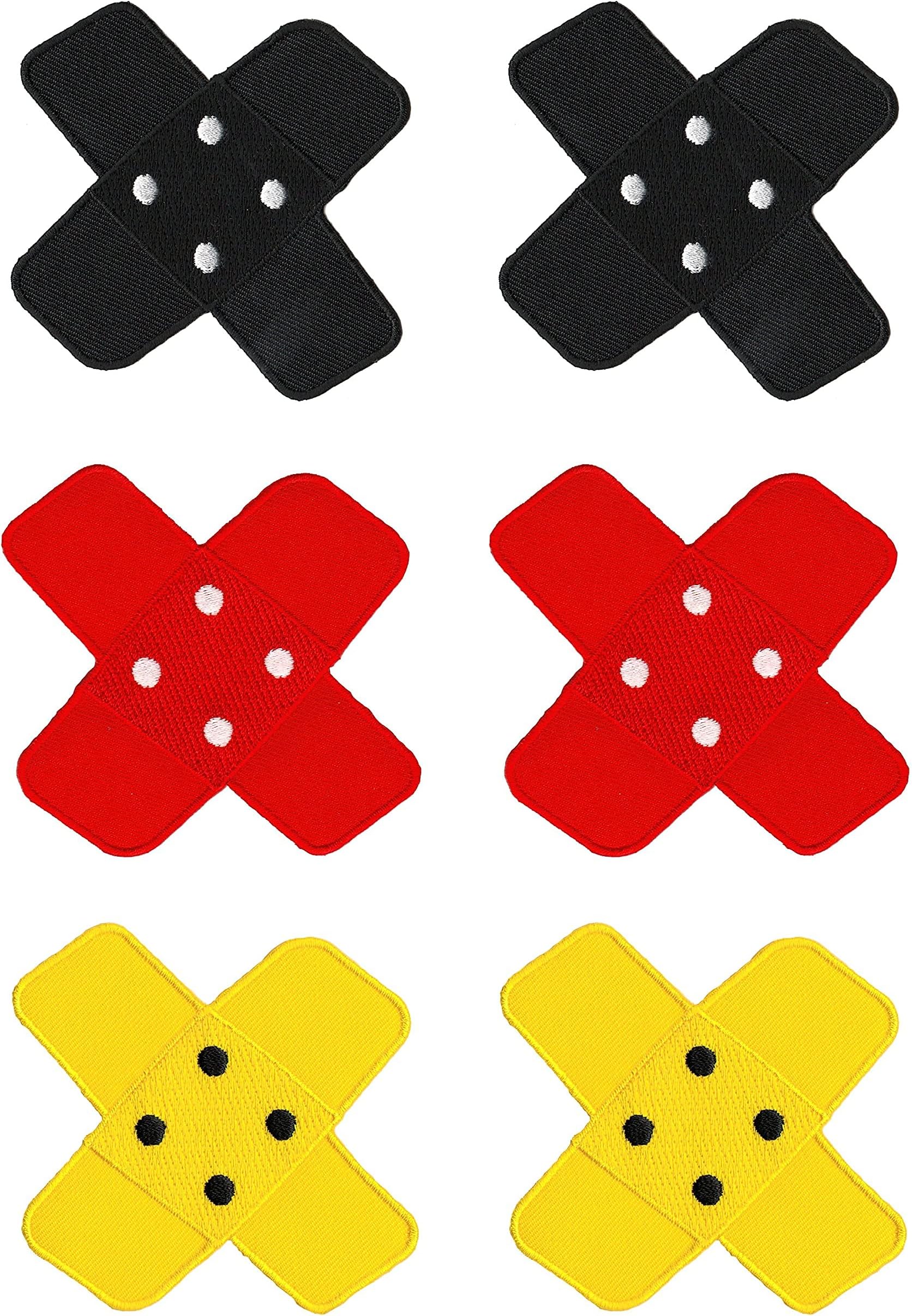 Hosenpflaster Black Red Yellow Sew-On Economy Set 6 Piece Iron-On Application