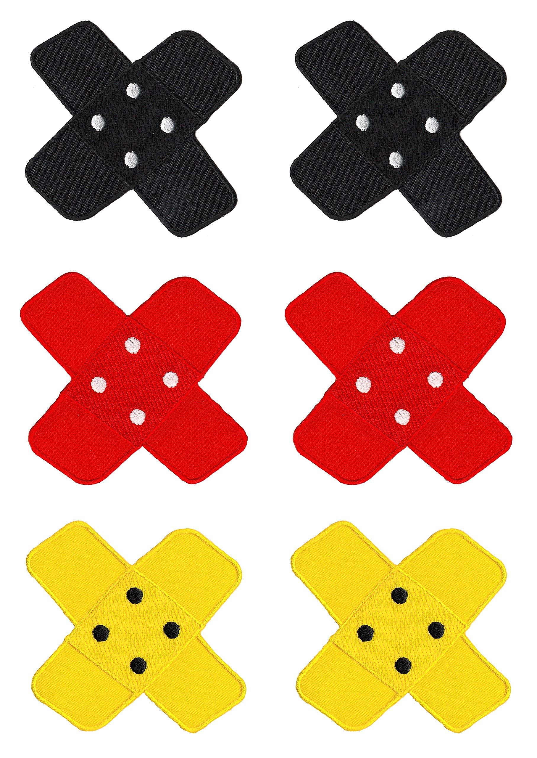 Hosenpflaster Black Red Yellow Sew-On Economy Set 6 Piece Iron-On Application