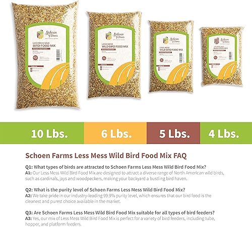 Miniatura 4 de Schoen Farms Little Mess Wild Bird Food Mix  Bolsa de 10 libras  Mezcla de semillas sin desperdicios con corazones de girasol y mijo  Alimento