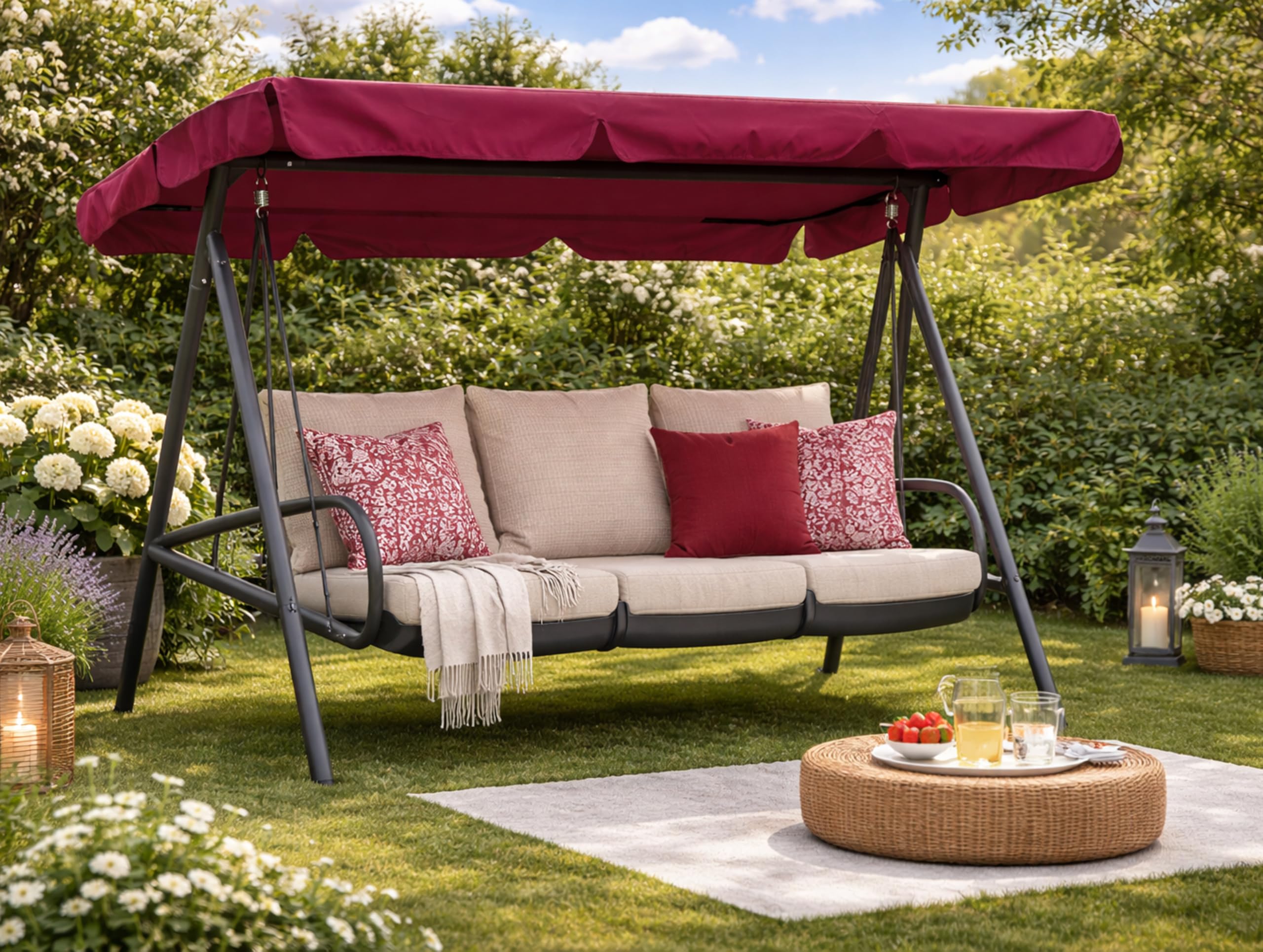 QUICK STAR Toit de Balancelle 200 x 145 cm Bordeaux Impermeable | Toile de Rechange pour Balancelle 3 Places Universelle UV 50