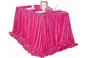 QueenDream 60" x 102" Fuchsia Sequin Tablecloth for Bridal, Babyshowers, Weddings, Holiday Decorations