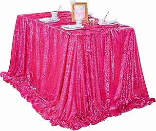 QueenDream Hot Pink Tablecloth 60 x 102 Inch Sequin Tablecloth Fuchsia S...