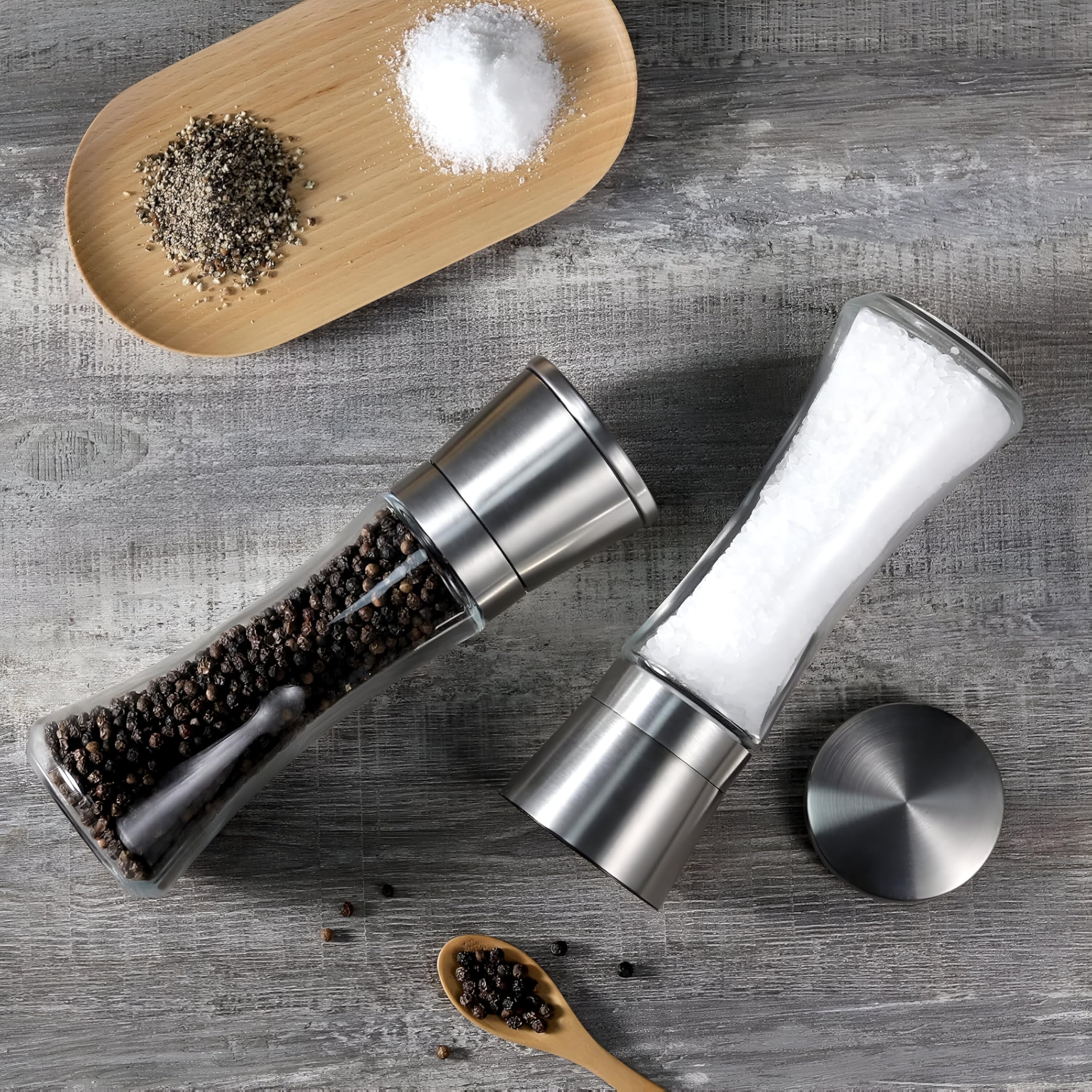 MUJGAN Salt and Pepper Grinder Set - Refillable Spice Mill for Sea Salt, Black Pepper, Herbs, and Seasoning - Kitchen Spice Grinders with Spice Grinder and Refillable - Image 4